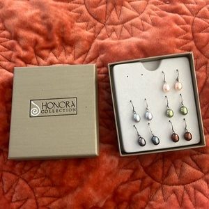 Five pairs of Honora pearl earrings. Assorted colors.